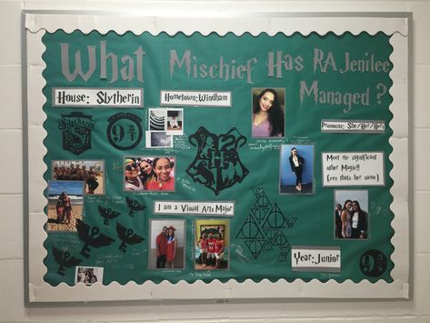 #harrypotter #raaboutme #ra #rabulletin #RAbulletinboard #doordecs #slytherin #Jenilee Harry Potter Ra Bulletin Boards, Harry Potter Bulletin Board, Ra Bulletins, Class Board, Ra Bulletin Boards, Teacher Classroom Decorations, Harry Potter Slytherin, Teacher Classroom, Bulletin Boards