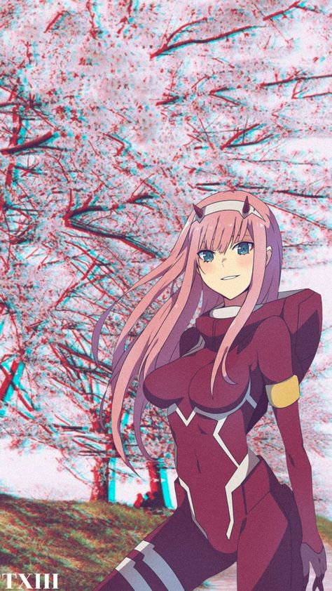 Stylistic Real Photo Glitch - Zero Two from Darling in the Franxx Zero Two, Darling In The Franxx, An Anime, Pink Hair, Anime Character, Wallpapers, Hair, Anime, Pink