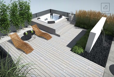 Terrace With Jacuzzi, Rooftop Patio Design, Hot Tub Patio, Hot Tub Deck, Hot Tub Backyard, Hot Tub Garden, Rooftop Terrace Design, Rooftop Design, Jacuzzi Outdoor