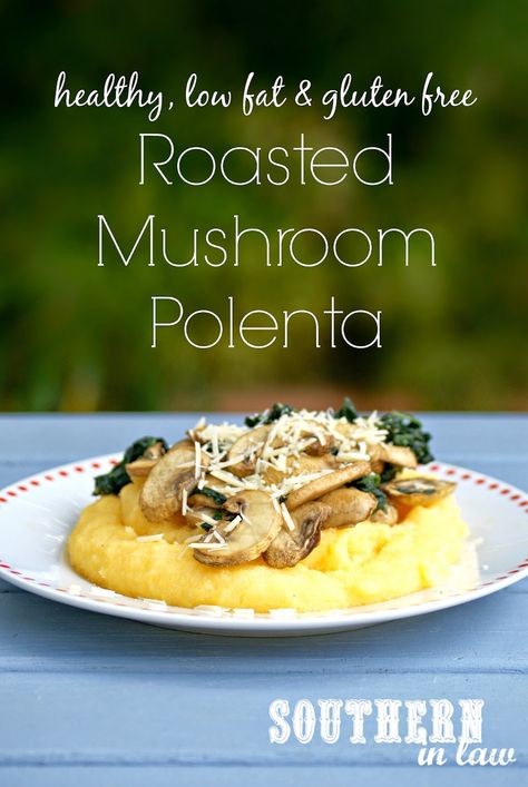 This recipe for Roasted Mushroom Polenta makes a delicious lunch, dinner or side dish and is so easy to make! Healthy, gluten free and low fat with vegan and dairy free options! Fat Free Recipes, Mushroom Polenta, Polenta Recipe, Fat Free Vegan, Polenta Recipes, Gluten Free Sides, Soy Free Recipes, Roasted Mushrooms, Delicious Lunch