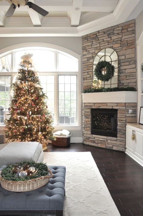 Corner Fireplace Layout, Corner Fireplace Makeover, Pine Paneling, Corner Fireplace Living Room, Fireplaces Layout, Family Room Addition, Knotty Pine, Hearth Room, Corner Fireplace