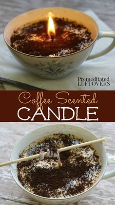 Diy Coffee Scented Candle, Diy Candle Gift, Diy Coffee Candle, Christmas Candle Crafts, Used Coffee Grounds, Soy Wax Flakes, Coffee Scented Candles, Christmas Candles Diy, Homemade Scented Candles