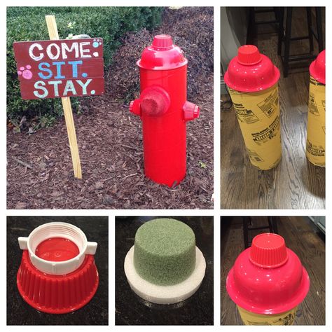 Fire hydrant...a quick stop at Dollar Tree, Home Depot and Walmart Fire Department Centerpieces, Diy Fire Hydrant Centerpieces, Fire Hydrant Table, Fire Hydrant Decoration, Fire Hydrant Painting Ideas, Table Centerpieces Diy, Stage Props, Paw Patrol Party, Easter Peeps