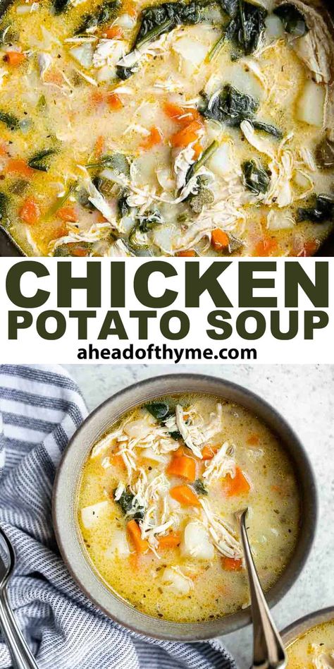 Chicken Potato Soup Chicken Vegetable Potato Soup, Chicken Kale Potato Recipes, Whole 30 Chicken Potato Soup, Chicken Potatoes Soup Recipes, Lemon Chicken Potato Soup, Chicken Broth Stew Recipes, Chicken Potato Kale Soup, Chicken Carrot Potato Soup, Potatoe Chicken Soup Recipe