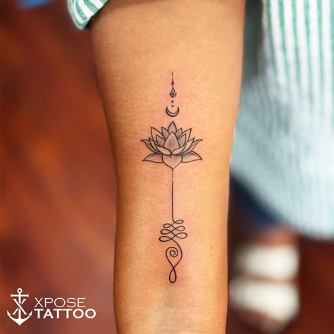 The beauty of this lotus flower is a reminder of the balance between physical and spiritual worlds. Its intricate petals, paired with a stunning unalome tattoo, is a symbol of our journey to find inner peace and enlightenment.

@xposetattoosjaipur

#balance #innerpeace #enlightenment #lotusflower #unalometattoo #handtattoo #forarmtattoo #xposetattoos #xposetattoosjaipur #viral #trending #jaipur #india Back Of Neck Tattoo Lotus Flower, Unalome Wrist Tattoo, Mind Body Soul Tattoo Symbol, Inner Peace Symbol Tattoo, Unalome And Lotus Tattoo, Peace Tattoo Ideas, Inner Peace Tattoo, Unalome Lotus, Mandala Tattoos For Women