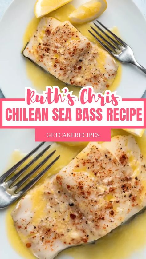 Best Ruth's Chris Chilean Sea Bass Recipe | getcakerecipes Chilean Sea Bass Recipe Baked, Chilean Sea Bass Recipe, Sea Bass Recipe, Bass Recipe, Foods Dinner, Chef At Home, Grilled Dinner Recipes, Sea Bass Recipes, Best Salmon Recipe