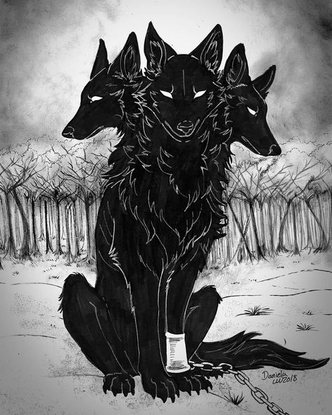 Fantasy Wolf Tattoo, Hellhound Drawing, Hellhound Art, Hellhound Tattoo, Cerberus Dog, Black Shuck, Sunset Autumn, Creepy Animals, Creepy Tattoos