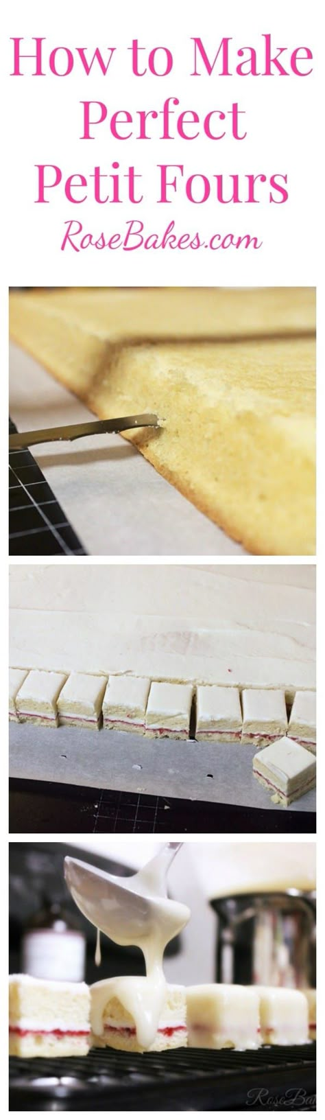 How to Make Perfect Petit Fours - click over to Rose Bakes for a full photo tutorial and recipe. #petitfours #dessert #cake #recipe #buttercake #tutorial Petit Fours Recipe, Petit Four Recipes, بيتي فور, Dolci Finger Food, Dessert Cake, Mini Desserts, Photo Tutorial, Pavlova, Finger Food