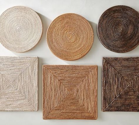 Rattan Placemats Wall Decor, Rattan Photography, Placemats Ideas Dining Rooms, Shower Tile Combinations, Rattan Accessories, Seagrass Placemats, Boho Placemats, Rattan Charger Plate, Tile Combinations