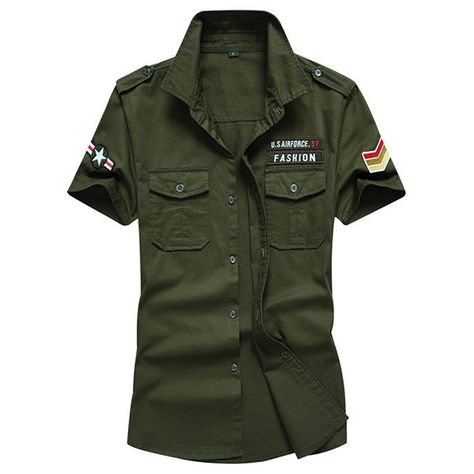 Alternative Fashion Men, Military Style Shirts, Rock Style Clothing, Military Shirt, Black Pants Men, Army Shirts, Air Force One, Cargo Shirts, Short Sleeve Dress Shirt