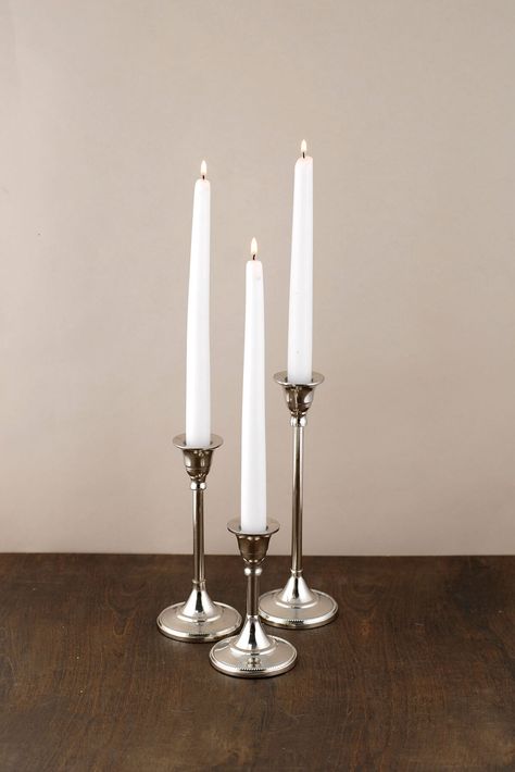 Candlestick Silver 9in Silver Candlesticks Wedding, Taper Candle Holders Wedding, Tall Metal Candle Holders, Bohemian Centerpieces, Silver Candle Holders, Candle Sticks Wedding, Glamorous Decor, Hydrangea Centerpiece, Metal Candle Holder