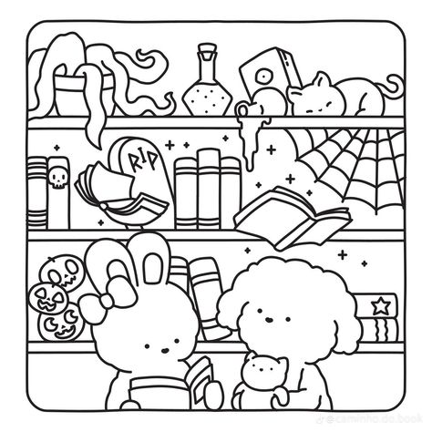 Comfy Coloring Pages, Bobbie Goods Coloring Pages Halloween, Cute Coloring Book Pages, Coloring Pages Bobbie Goods, Korean Coloring Pages, Color Book Pages, Bobbi Goods, Cozy Coloring Pages, Lisa Frank Coloring Books