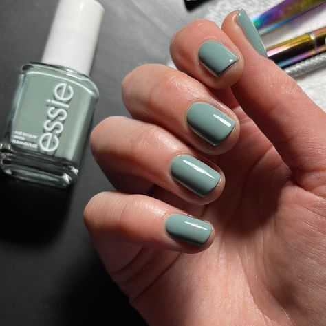 Grayish Green Nails, Essie Caught In The Rain, Essie Green Nail Polish Shades, Essie Green Nail Polish, Essie Cacti On The Prize, Gray Green Nail Polish, Essie Nail, Essie, Nail Designs