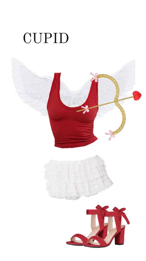 cupid halloween costume Cupid Halloween Costume, White Ruffle Shorts, Cupid Halloween, Fashion University, Halloween Costume Inspiration, Cupid Love, Micro Shorts, College Halloween, Cute Lazy Day Outfits