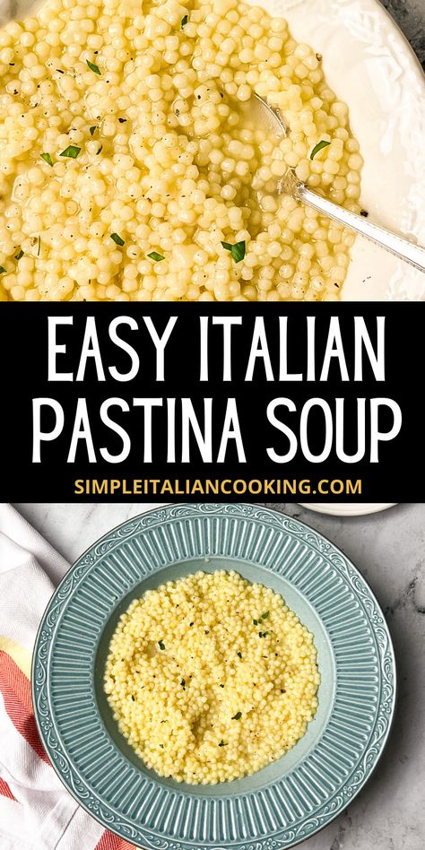 How To Cook Pastina, Easy Soup Recipes When Sick, Rfid Meals, Quick Pastina Soup, Pastina Giada, Simple Pastina Recipes, Giada Pastina Soup, Italian Pastina Recipes, Pastina Soup Crock Pot