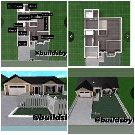 House Design Plans 15.5x9 With 4 Bedrooms - Home Ideas Roville House Layouts, Bloxburg 1 Story House Layout, 1 Story House Plans Bloxburg, Bloxburg House Ideas 1 Story Layout, Bloxburg House Layouts 1 Story, Roblox House Layouts, House Outline, Bloxburg Exterior, Roblox House