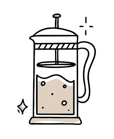 French press doodle Clipart in black and beige Vector illustration in hand drawn style French Press Drawing, French Press Tattoo, French Press Illustration, Doodle Clipart, Vector Infographic, Infographic Template, French Press Coffee, Easy Doodles, Easy Doodles Drawings