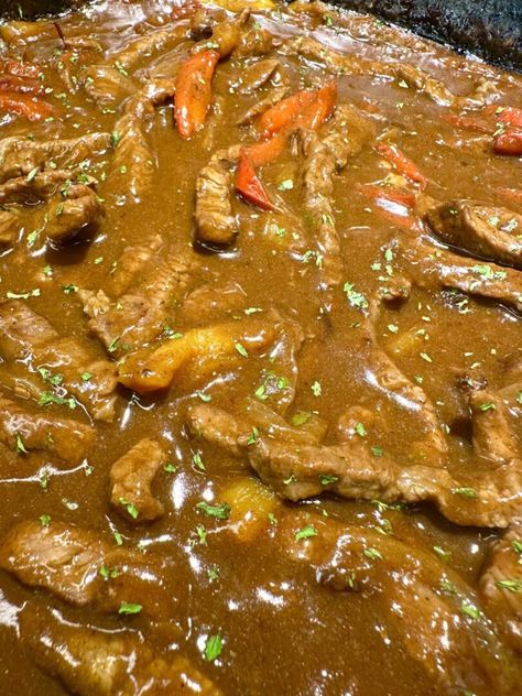 Pepper Steak & Gravy Pepper Steak And Gravy, Pepper Steak Gravy Recipe, Southern Pepper Steak Recipe, Beef Cross Rib Steak Recipes, Pepper Steak Recipe Easy Gravy, Pepper Steak And Rice With Gravy, Steak With Gravy Recipes, Pepper Steak With Gravy, Beef Pepper Steak Recipe