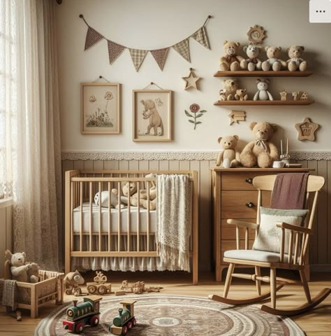 Bumblebee Nursery, English Cottage Nursery, Teddy Bear Nursery Theme, Bear Nursery Theme, Rustic Baby Rooms, Antique Nursery, Cottage Nursery, Nursery Guest Room, Teddy Bear Nursery