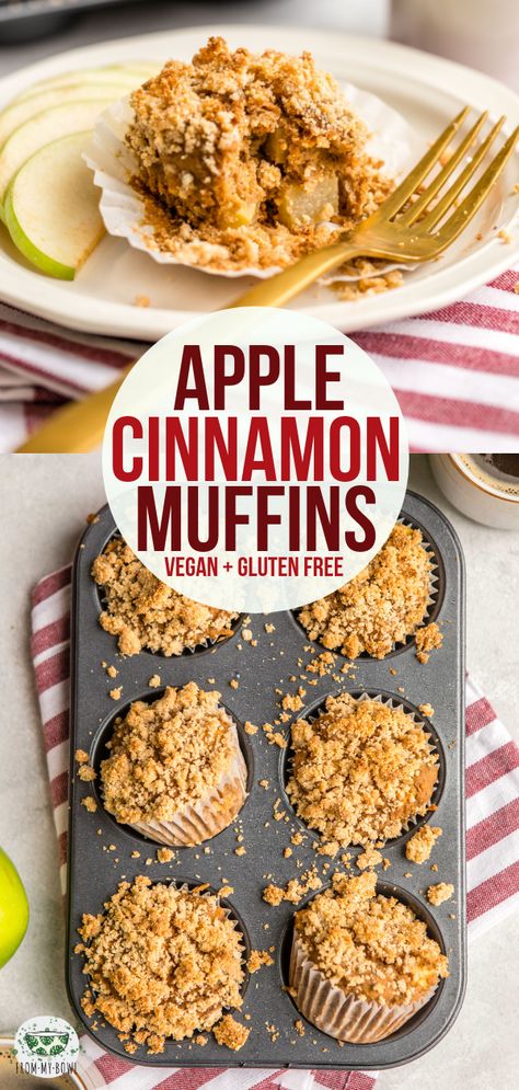 Loaded with Apples and a sweet Crumble topping, you won't believe these fluffy Apple Cinnamon Muffins are Vegan, Gluten-Free, and Refined Sugar-Free! #vegan #glutenfree #plantbased #applecinnamonmuffins #apple #muffins | frommybowl.com Gluten Free Apple Recipes, Muffins Apple, Muffin Vegan, Muffins Vegan, Apple Cinnamon Muffins, Vegan Muffins, Cinnamon Muffins, Apple Muffins, Desserts Vegan