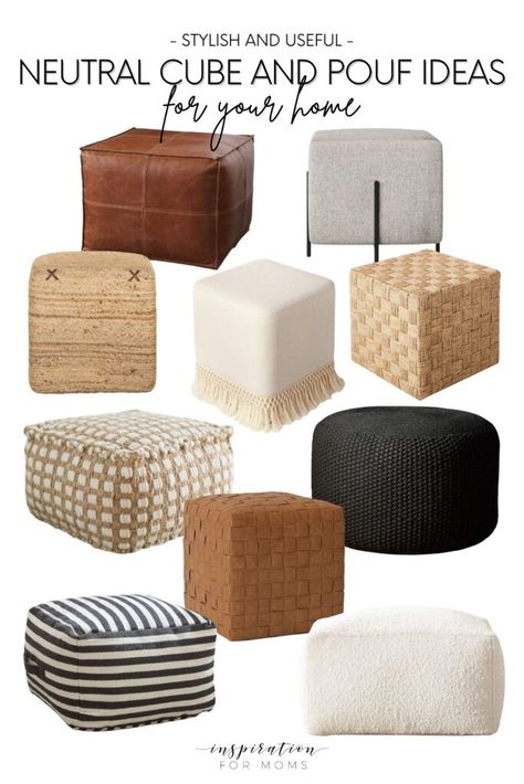 A collection of stylish, neutral cube and pouf ideas for a side table, extra seating at a coffee table, tucked under an entryway table and other small spaces throughout your home! Large Living Room Furniture, Neutral Flooring, Outdoor Pouf, Square Pouf, Floor Pouf, Cube Ottoman, Entryway Table, Pouf Ottoman, Large Living Room