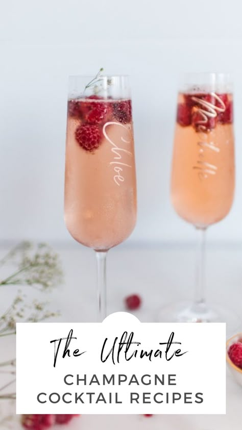 These are the best champagne cocktail recipes! Three simple recipes that you will love! #champagnecocktailrecipes #champagnecocktail #champagne #cocktails Champagne Cocktails Wedding, Champagne Mock Tail, Champagne Signature Drinks, Champagne And Vodka Cocktails, Signature Champagne Cocktail, Fancy Champagne Drinks, Brut Champagne Cocktails, Tequila Champagne Cocktail, Champagne Pitcher Cocktails