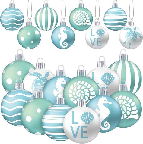 Amazon.com: HyDren 40 Pcs Mini Christmas Tree Ornaments 1.18 Inch Beach Christmas Ornaments Hanging Christmas Beach Decor Seashell Seahorse Sea Turtle Striped Dot Ocean Ball Decorations for Holiday Party : Home & Kitchen Christmas Beach Decorations, Coastal Christmas Tree Topper, Disney Cruise Themed Birthday Party, Beach Themed Christmas Tree, Ocean Christmas Tree, Beach Theme Christmas Tree Ideas, Florida Christmas Decorations, Beach House Christmas Decor, Christmas Booth Ideas