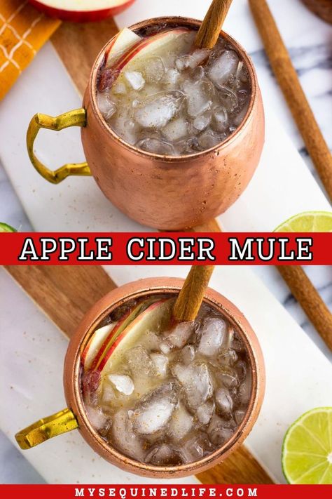 An apple cider mule in a frosty copper mug garnished with apple slices and a cinnamon stick. Vodka Mule Recipe, Fall Cocktails Vodka, Cocktail Recipes Pitcher, Apple Cider Drinks Alcohol, Fall Martinis Recipes, Cider Alcohol Drinks, Apple Cider Alcohol, Friendsgiving Recipe, Easy Apple Cider Recipe