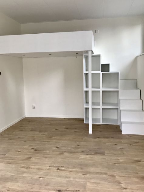 Our loft beds for small rooms are designed to optimize every inch, providing you with a multi-functional and visually appealing solution for limited spaces. #LoftBeds #SmallRoomSolutions #LoftHouseDesign #LowBudgetLiving #SpaceMaximization #CozyBedroom #SmartDesign #TinyLiving #BedroomInspiration #LoftStyle Cubby Stairs To Loft, Loftbed Kidsroom Diy, Stora Bed Ikea Hack, Loft Bed Small Room, Diy Loft Beds, Loft Bed House, Home Ideas Bedroom, Loft Type Bedroom, Loft Bed Diy