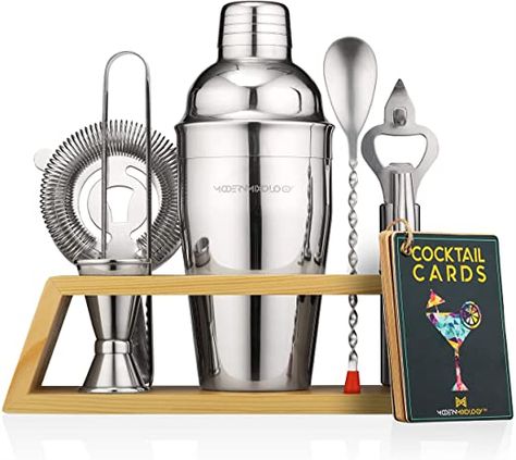 Mixology Bartender Kit with Stand | Bar Set Cocktail Shaker Set for Drink Mixing - Bar Tools: Martini Shaker, Jigger, Strainer, Bar Mixer Spoon, Tongs, Bottle Opener | Best Bar Set for the Home Dirty Martini Vodka, Mixology Kit, Cocktail Bar Set, Bartending Kit, Bartender Kit, Martini Shaker, Bar Tool Set, Cocktail Shaker Set, Cocktails Bar