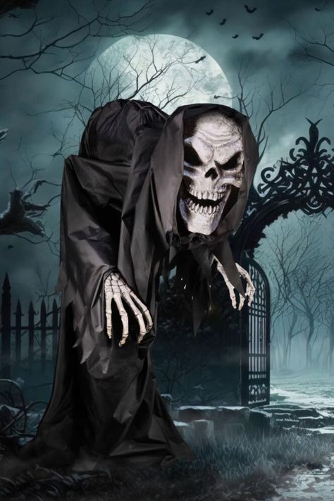 Skeleton Reaper, Halloween Props Scary, Halloween Sounds, Halloween Animatronics, Kid Friendly Halloween, Creepy Halloween Decorations, Ground Effects, Fog Machine, Lost Souls