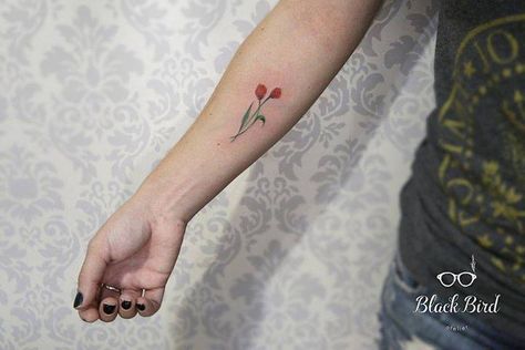 Red tulip tattoo on the right inner forearm.                              … Red Tulip Tattoo, Tulip Tattoos, Tulip Tattoo, Inner Forearm Tattoo, Beautiful Flower Tattoos, Inner Forearm, Small Flower Tattoos, Floral Tattoo Design, Temporary Tattoo Designs