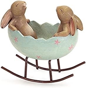 Amazon.com: Laughing Bunny Rabbits Rocking in an Easter Egg Cradle Spring Easter Decoration Vintage Rustic Country Bunnies Rabbit Figurine Statue (Bunnies in a Cradle) : Home & Kitchen Easter Egg Basket, Unique Easter, Rabbit Decor, Bunny Figurine, Rabbit Figurine, Decoration Vintage, Easter Decorations Vintage, Bunny Decor, Easter Bunny Decorations