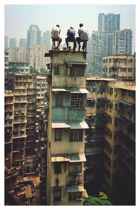 Noodles, AI skyscraping and survival: inside Kowloon Walled City – in pictures | Art and design | The Guardian Kowloon Walled City, Apocalypse Landscape, The Inbetween, Temporary Housing, Invisible Cities, Gallery Exhibition, Animation Inspiration, Walled City, Travel Money