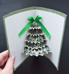 Pop Up Money Card, Folding Money Into Christmas Tree, Fold Money Into Christmas Tree, How To Make A Money Tree Gift, Dollar Bill Christmas Tree, Money Folding Ideas Christmas, Folding Money For Christmas, Money Christmas Tree Dollar Bills, How To Make A Money Tree