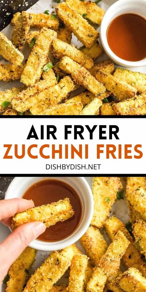 These crispy air fryer zucchini fries make the perfect side dish, snack or appetizer, and are so good you'll be begging for more! Crunchy on the outside, tender on the inside, and bursting with flavor, you'll want to keep this recipe handy! | zucchini fries | air fryer recipes | easy air fryer recipes | air fryer recipes healthy | healthy snacks | healthy appetizers | gluten free appetizers #zucchinifries #zucchinirecipes #glutenfreeappetizers #glutenfree #vegetarian Air Fryer Zucchini Fries, Air Fryer Zucchini, Easy Appetizers, Zucchini Fries, Easy Air Fryer, Air Fryer Healthy, Air Fryer Recipes Easy, Air Fryer Recipes Healthy, Healthy Appetizers