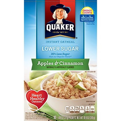 Quaker Instant Oatmeal Lower Sugar Apples  Cinnamon Breakfast Cereal 109 ounce10 count  Pack of 4 >>> Check this awesome product by going to the link at the image.Note:It is affiliate link to Amazon. #jjforum Oatmeal Cinnamon, Instant Oatmeal Packets, Quaker Instant Oatmeal, Quaker Oatmeal, Whole Grain Foods, Cinnamon Breakfast, Apples Cinnamon, Apple Cinnamon Oatmeal, Quaker Oats