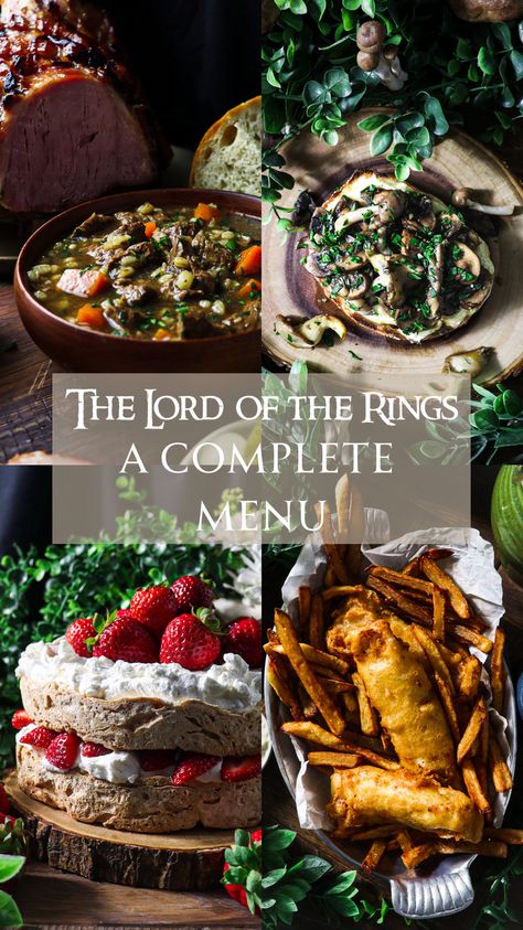 Lord Of The Rings Cookbook, Lord Of The Rings Movie Marathon Food, Lord Of The Ring Food Ideas, Foodie Party Theme, Eat Like A Hobbit, The Hobbit Food Recipes, Hobbit Meals Schedule, Food From Lord Of The Rings, Hobbit Dessert Recipes