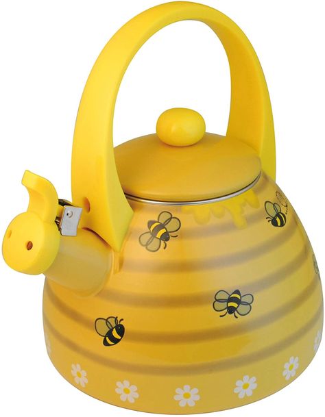 Supreme Housewares Bee Hive Whistling Kettle, 2.4 quarts, yellow Bee Kitchen, Cookware Essentials, Stovetop Kettle, Whistling Tea Kettle, Cast Iron Pot, Water Kettle, Cute Kitchen, Cast Iron Cookware, Fun Cooking