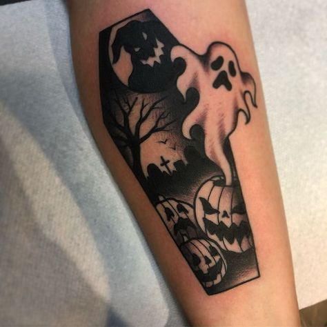 Trad Ghost Tattoo, American Traditional Halloween Tattoo, Traditional Tattoo Coffin, Halloween Traditional Tattoo, Traditional Candle Tattoo, Traditional Halloween Tattoo, Traditional Tattoo Halloween, Traditional Tattoo Flash Art, Halloween Flash