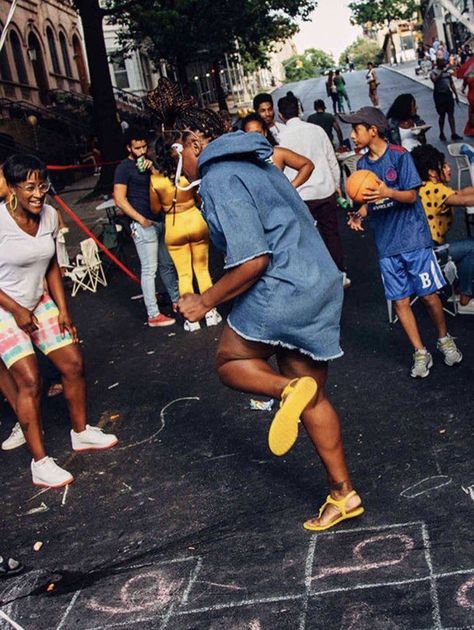 Black Block Party Aesthetic, Black Cookout Vibes, Black Block Party, Brooklyn Block Party, Black Coming Of Age Aesthetic, New York Block Party, Black Childhood Aesthetic, Black Community Aesthetic, Block Party Aesthetic