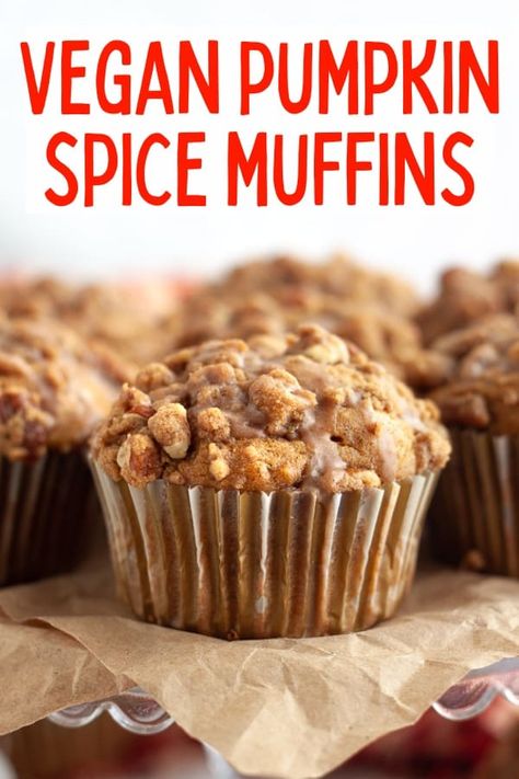 Dairy Free Pumpkin Muffins, Easy Pumpkin Spice Muffins, Pecan Crumble Topping, Cinnamon Drizzle, Vegan Banana Bread Easy, Vegan Pumpkin Muffins, Pecan Crumble, Vegan Fall Recipes, Cinnamon Glaze