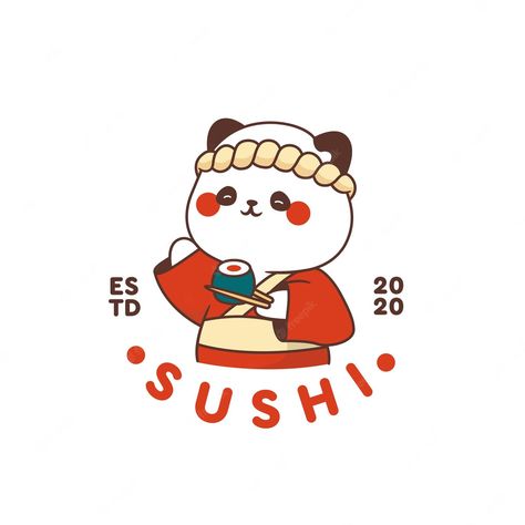 Premium Vector | Vector cute panda sushi mascot logo cartoon Panda Sushi, Sushi Logo, Noodle Art, I Love You Text, Love Yourself Text, Valentines Day Cartoons, Panda Cartoon, Panda Illustration, Line Doodles