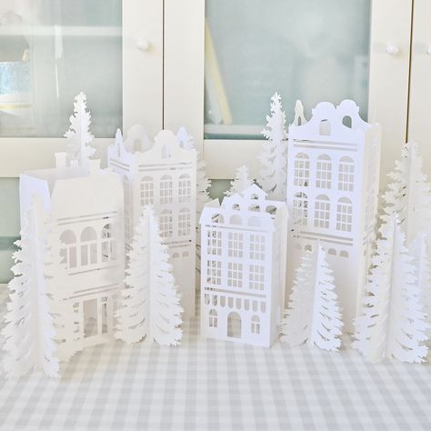 White Christmas Village, Snow White Christmas, Dutch Houses, Paper House Template, Silhouette Design Files, Houses Christmas, House Template, Dutch House, Pottery Houses