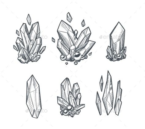 Vector Crystals by abirvalg | GraphicRiver Crystal Sketch, Gems Tattoo, Crystals Art Drawing, Gem Drawing, Art Du Croquis, Crystal Tattoo, Crystal Drawing, Kunst Tattoos, Simple Sketch