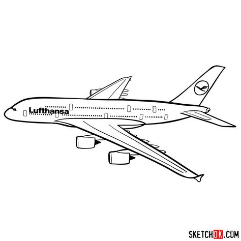 Airbus A380 Drawing, Plane Reference, Russian Jet, Plane Drawing, Airplane Painting, Airplane Coloring Pages, Easy Drawing Guides, Easy Jet, Airplane Drawing