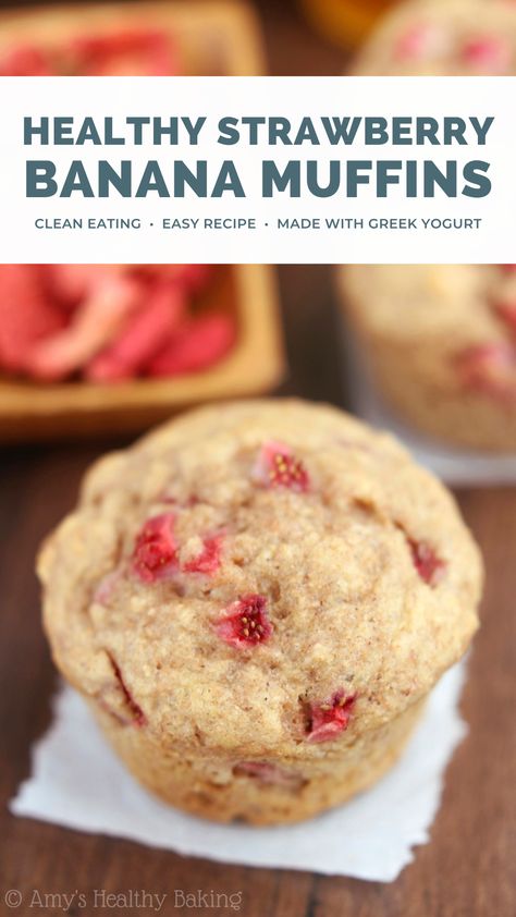 No Sugar Muffins For Kids, Banana And Strawberry Muffins, Strawberry Banana Protein Muffins, Strawberry Banana Muffins For Baby, Strawberry Banana Muffins Healthy, Healthy Strawberry Recipes Clean Eating, Easy Healthy Muffins Clean Eating, Clean Eating Muffin Recipes, Strawberry Blw Recipe