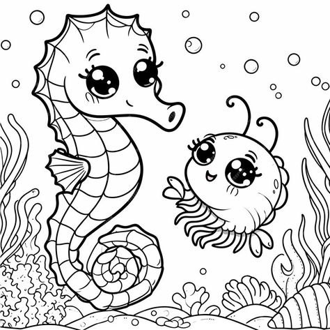 A cartoon image of a seahorse and a seahorse | Premium AI-generated vector Seahorse Coloring Pages, Cartoon Image, Shark Party, Free Business Card Mockup, Flyer Maker, Card Banner, Business Card Maker, Cartoon Images, Poster Maker