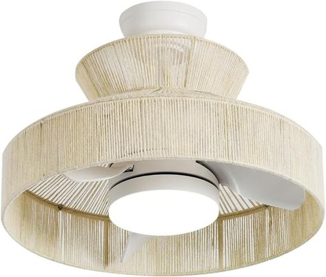 Amazon.com: Eamonex 22" White Dimmable LED Linen DC Ceiling Fan with Light and Remote Control .Unique Boho Caged Woven Chic Cage Fandelier for Nursery Bedroom Kitchen : Tools & Home Improvement Fandelier Bedroom, Boho Ceiling Fan, Small Ceiling Fan, Coastal Boho, White Nursery, Fan With Light, Garden House, Kitchen Bedroom, Fan Light