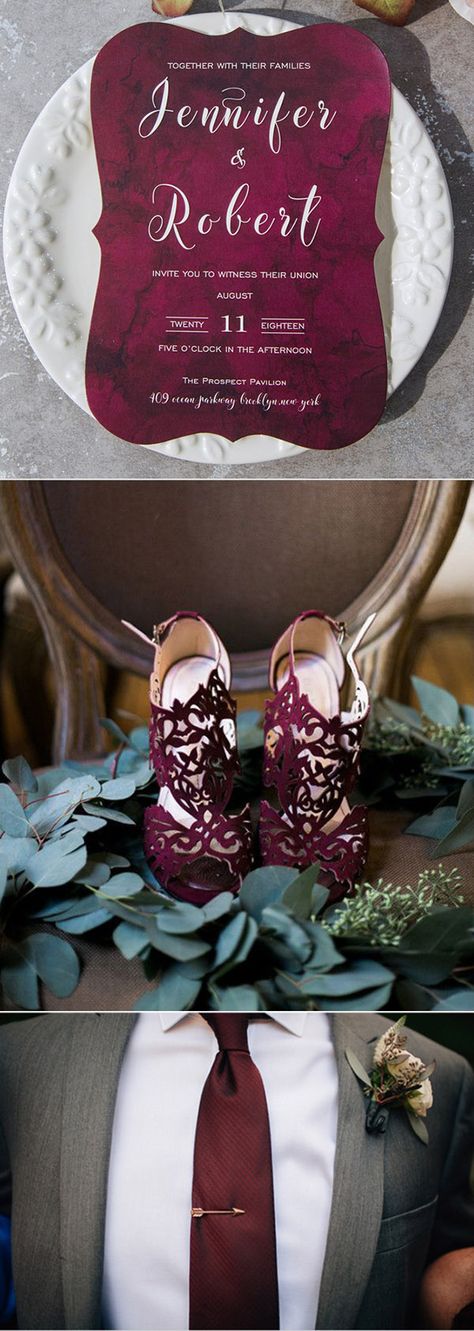 dark burgundy and grey wedding color inspiration ideas Maroon And Charcoal Grey Wedding, Wedding Color Palette With Black, Burgundy And Gray Wedding, Wedding Invitations Fancy, Quince Inspiration, Burgundy And Grey Wedding, Gray Wedding Colors, Wedding Shoes Vintage, Maroon Wedding